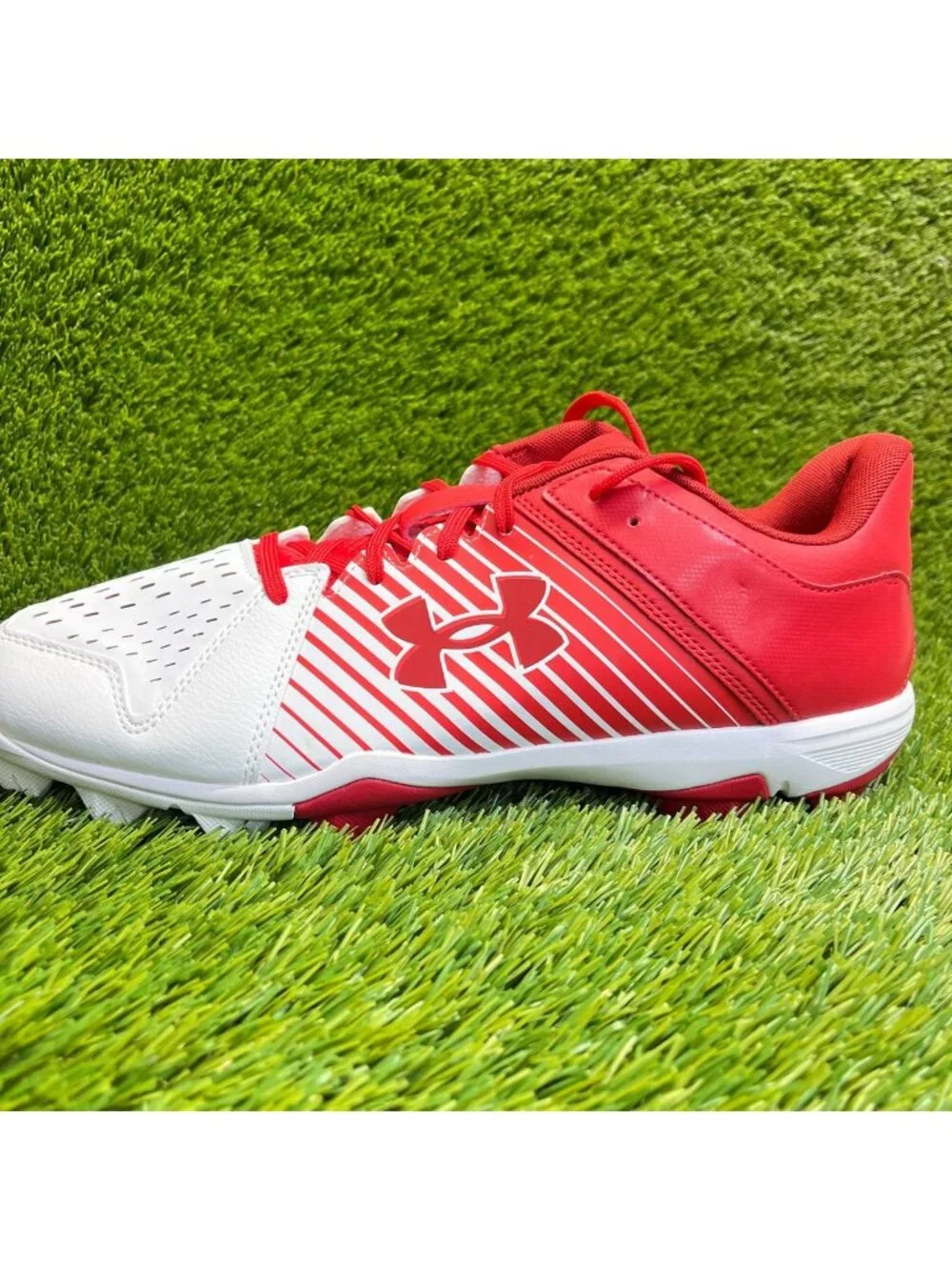 Under Armour Leadoff Low RM Mens‎ Size 13 Red White Running Baseball Cleats